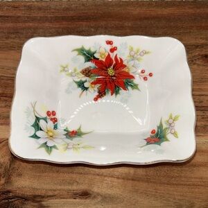 VTG Royal Albert Bone China Rectangular Candy Dish England Poinsettia